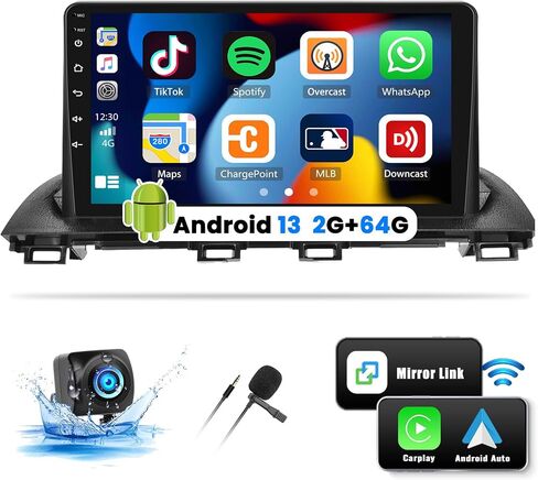 UNITOPSCI 2G+64G Android 13 Car Radio for Mazda 3 Axela 2014-2019 Wireless Apple CarPlay Android Auto GPS Navigation Bluetooth 9 Inch Touch Screen Mirror Link WiFi/FM/RDS/USB/SWC + Backup Camera Mic in Saudi Arabia