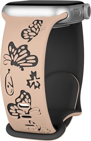 Cute Silicone Band for Apple Watch Bands Women 44mm 41mm 40mm 42mm 45mm 38mm 49mm Two-Tone Butterflies Floral Engraved iWatch Bands Women for Apple Watch SE Series 9 8 7 6 5 4 3 in Kuwait