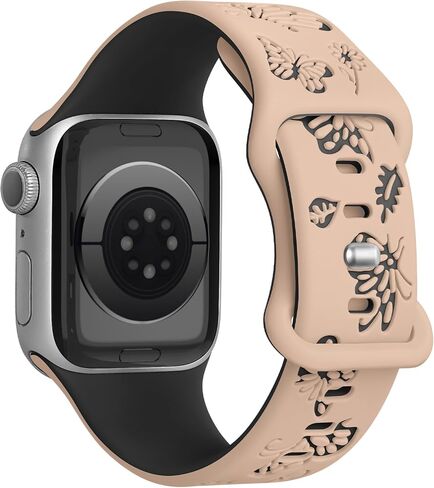 Cute Silicone Band for Apple Watch Bands Women 44mm 41mm 40mm 42mm 45mm 38mm 49mm Two-Tone Butterflies Floral Engraved iWatch Bands Women for Apple Watch SE Series 9 8 7 6 5 4 3 in Kuwait