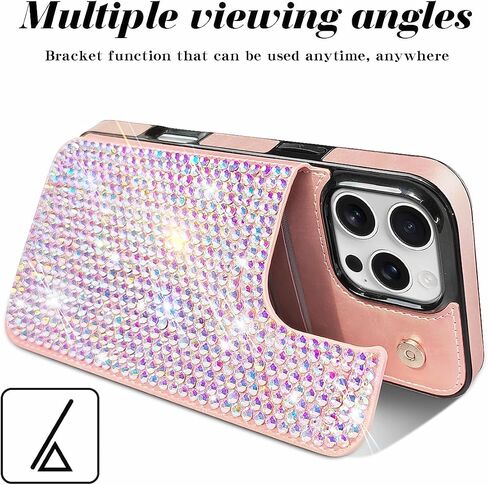 for iPhone 16 Pro Max Bling Wallet Case for Women with Credit Card Holders,PU Leather Flip Glitter Rhinestone Phone Case,Sparkle Luxury Fashion Shockproof Protective Cover in Saudi Arabia