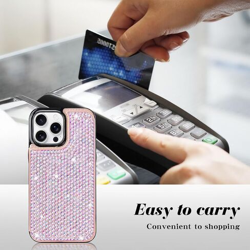 for iPhone 16 Pro Max Bling Wallet Case for Women with Credit Card Holders,PU Leather Flip Glitter Rhinestone Phone Case,Sparkle Luxury Fashion Shockproof Protective Cover in Saudi Arabia