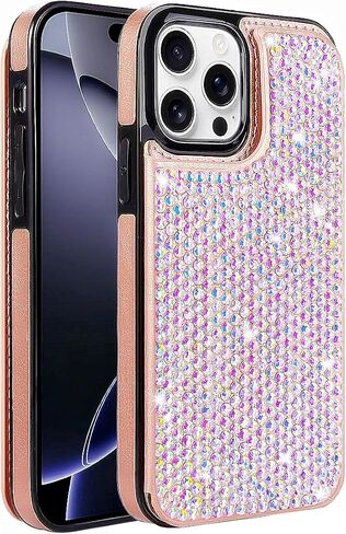 for iPhone 16 Pro Max Bling Wallet Case for Women with Credit Card Holders,PU Leather Flip Glitter Rhinestone Phone Case,Sparkle Luxury Fashion Shockproof Protective Cover in Saudi Arabia