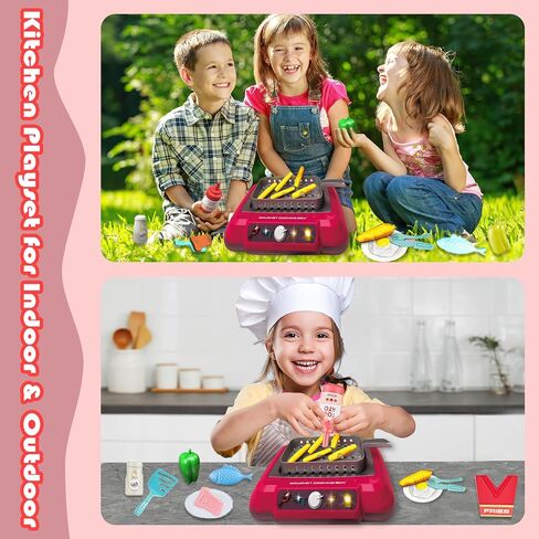 Toy Air Fryer for Kids Kitchen Playset, Chef Pretend Play kitchen Accessories with Color Changing Play Food, Cooking Game with Fries, Kids Toys with Sound & Light, Camp Kitchen Set for Toddler 3-5 5-7 in Saudi Arabia