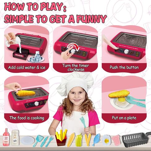 Toy Air Fryer for Kids Kitchen Playset, Chef Pretend Play kitchen Accessories with Color Changing Play Food, Cooking Game with Fries, Kids Toys with Sound & Light, Camp Kitchen Set for Toddler 3-5 5-7 in Saudi Arabia