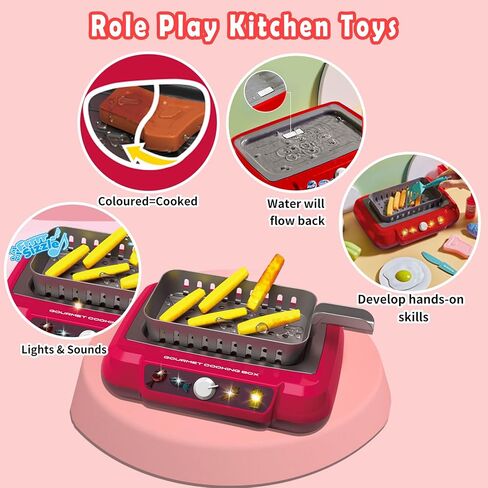 Toy Air Fryer for Kids Kitchen Playset, Chef Pretend Play kitchen Accessories with Color Changing Play Food, Cooking Game with Fries, Kids Toys with Sound & Light, Camp Kitchen Set for Toddler 3-5 5-7 in Saudi Arabia