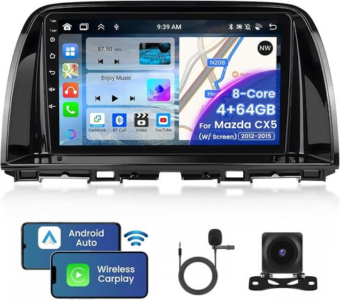 ستيريو سيارة 8-Core 4+64G Android 13 لسيارة Mazda CX5 2012-2015 (مع شاشة) ترقية راديو، شاشة لمس عالية الدقة 9 بوصة مع CarPlay اللاسلكي وAndroid Auto، كاميرا احتياطية AHD، وصلة مرآة، ملاحة GPS in Saudi Arabia