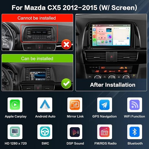ستيريو سيارة 8-Core 4+64G Android 13 لسيارة Mazda CX5 2012-2015 (مع شاشة) ترقية راديو، شاشة لمس عالية الدقة 9 بوصة مع CarPlay اللاسلكي وAndroid Auto، كاميرا احتياطية AHD، وصلة مرآة، ملاحة GPS in Saudi Arabia