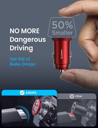 AINOPE 2 Pack Fast Mini Car Charger, 4.8A Metal Car Charger Adapter Flush Fit, Dual Port USB Car Charger Compatible with iPhone 14 13 12 Pro Max 8 Plus 7 6s, Samsung Galaxy S23/10/9/8/7, iPad Kindle in Saudi Arabia