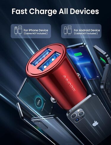 AINOPE 2 Pack Fast Mini Car Charger, 4.8A Metal Car Charger Adapter Flush Fit, Dual Port USB Car Charger Compatible with iPhone 14 13 12 Pro Max 8 Plus 7 6s, Samsung Galaxy S23/10/9/8/7, iPad Kindle in Saudi Arabia