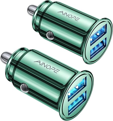 AINOPE 2 حزمة شاحن سيارة صغير سريع، 4.8A محول شاحن سيارة معدني مناسب تمامًا، شاحن سيارة USB مزدوج المنفذ متوافق مع iPhone 14 13 12 Pro Max 8 Plus 7 6s، Samsung Galaxy S23/10/9/8/7، iPad Kindle in Kuwait