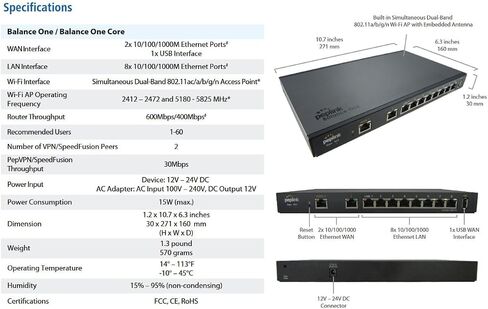 جهاز التوجيه Peplink Balance One Core 600Mbps ثنائي WAN (BPL-ONE-CORE) (متجدد) in Saudi Arabia