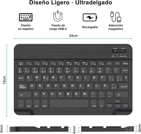 لوحة مفاتيح إسبانية SENGBIRCH (تشمل Ñ) لجهاز Samsung Galaxy Tab A8 (10.5 بوصة، 2022) - بلوتوث لاسلكي قابل للفصل - مع حافظة فوليو ذكية للنوم/الاستيقاظ التلقائي، أسود in Saudi Arabia