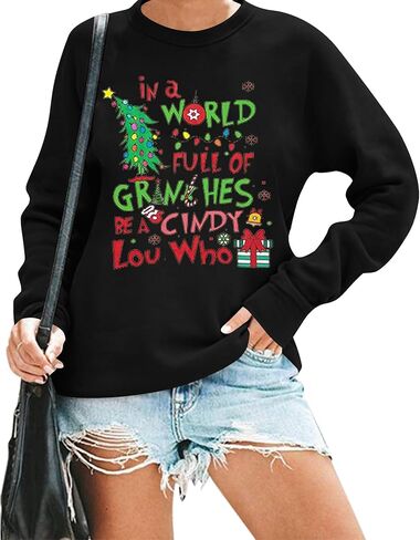 KIMSOONG Christmas Sweatshirt for Women Be A Cindy Lou Who Shirt Cute Christmas Graphic Tshirts Oversized Long sleeve Tops in Kuwait