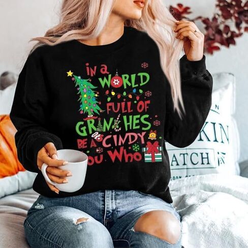 KIMSOONG Christmas Sweatshirt for Women Be A Cindy Lou Who Shirt Cute Christmas Graphic Tshirts Oversized Long sleeve Tops in Kuwait