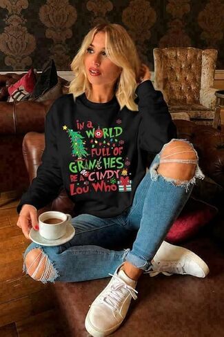 KIMSOONG Christmas Sweatshirt for Women Be A Cindy Lou Who Shirt Cute Christmas Graphic Tshirts Oversized Long sleeve Tops in Kuwait