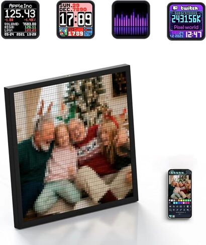 عرض إطارات الصور الرقمية Divoom Pixoo64 Smart Pixel - الطقس في الوقت الحقيقي، والساعة، وفن البكسل للعطلات لأي مناسبة، رمادي غامق in Kuwait
