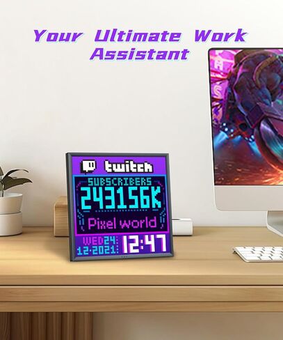 عرض إطارات الصور الرقمية Divoom Pixoo64 Smart Pixel - الطقس في الوقت الحقيقي، والساعة، وفن البكسل للعطلات لأي مناسبة، رمادي غامق in Kuwait