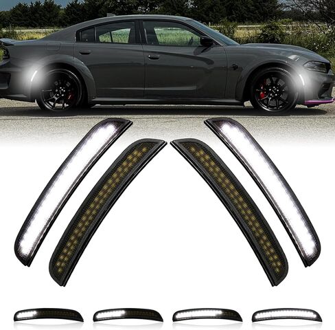 LED Sequential Side Marker Lights for Charger 2015-2023. Front Rear LED Fender Light, Smoked Lens, White Parking Lamp Functionality, Compatible with Charger SXT, for Scatpack, for SRT Hellcat, 4Pcs in Saudi Arabia