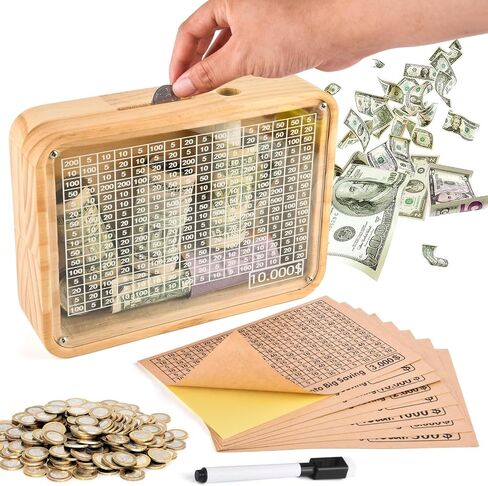 Cash Vault Wooden Money Saving Box, Cash Saving Box for 200 1000 2000 3000 5000 10000 Money Saving Challenge,Boy Girl Child Adult Wooden Piggy Bank Box with Counter in Saudi Arabia