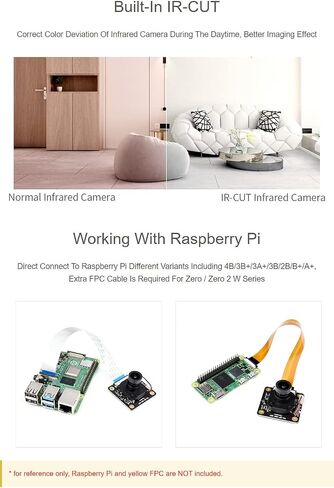 وحدة الكاميرا Waveshare IMX290-83 IR-Cut المتوافقة مع Raspberry Pi Embedded IR-Cut تدعم الرؤية الليلية، وتدعم جميع مراجعات مستشعر Pi 5 Megapixel OV5647 in Saudi Arabia