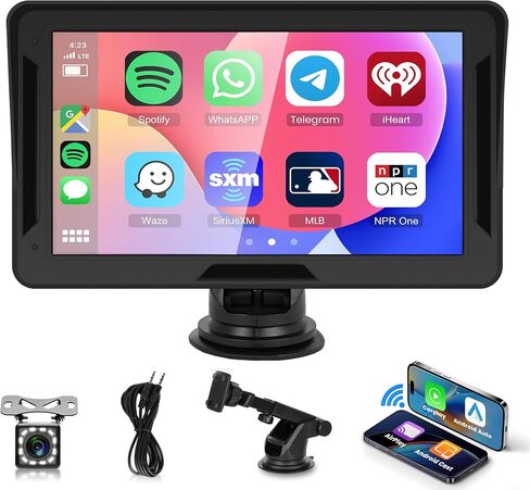 Wireless CarPlay Screen for Car, Rimoody 7 inch Touchscreen Portable Car Radio Support HD Backup Camera, Car Stereo with Wireless Android Auto/Mirror Link/Bluetooth/FM/GPS/Voice Control/AUX in Saudi Arabia