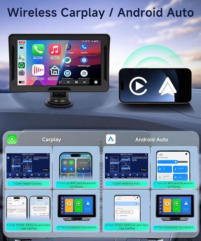 Wireless CarPlay Screen for Car, Rimoody 7 inch Touchscreen Portable Car Radio Support HD Backup Camera, Car Stereo with Wireless Android Auto/Mirror Link/Bluetooth/FM/GPS/Voice Control/AUX in Saudi Arabia