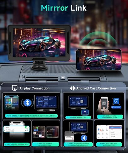 Wireless CarPlay Screen for Car, Rimoody 7 inch Touchscreen Portable Car Radio Support HD Backup Camera, Car Stereo with Wireless Android Auto/Mirror Link/Bluetooth/FM/GPS/Voice Control/AUX in Saudi Arabia