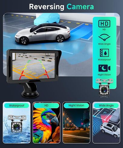 Wireless CarPlay Screen for Car, Rimoody 7 inch Touchscreen Portable Car Radio Support HD Backup Camera, Car Stereo with Wireless Android Auto/Mirror Link/Bluetooth/FM/GPS/Voice Control/AUX in Saudi Arabia