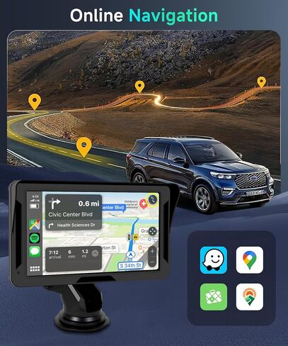 Wireless CarPlay Screen for Car, Rimoody 7 inch Touchscreen Portable Car Radio Support HD Backup Camera, Car Stereo with Wireless Android Auto/Mirror Link/Bluetooth/FM/GPS/Voice Control/AUX in Saudi Arabia