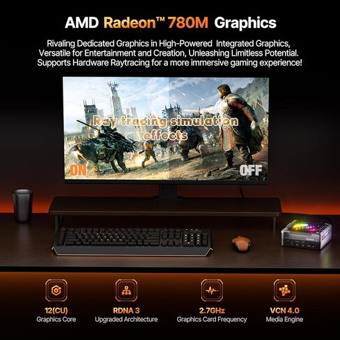 كمبيوتر ألعاب صغير ACEMAGIC AM18، AMD R7 7840HS (8C/16T، حتى 5.1 جيجا هرتز) Radeon 780M، ذاكرة الوصول العشوائي DDR5 سعة 32 جيجابايت و1 تيرابايت PCle4.0 SSD، 8K/شاشة ثلاثية/USB4.0 40 جيجابت في الثانية/WiFi 6/BT5.2/2.5 سطح مكتب الألعاب G LAN/RGB in Kuwait