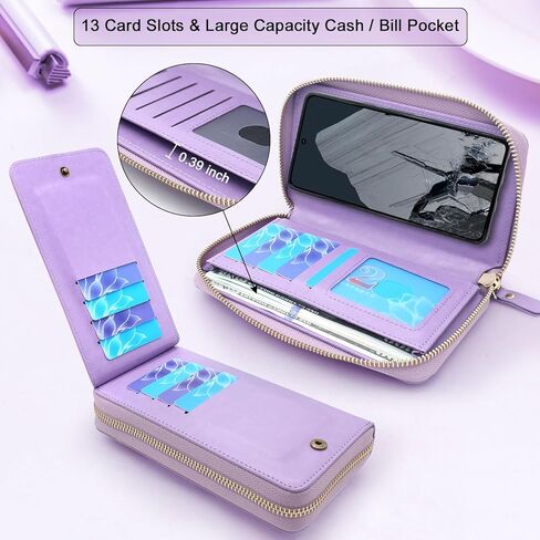 محفظة Lacass لهاتف Google Pixel 8 Pro 5G 2023، غطاء محفظة جلدية مغناطيسية مزدوجة بسحاب قابل للفصل مع حزام معصم مع 13 فتحة للبطاقات (زهري أرجواني داكن) in Kuwait