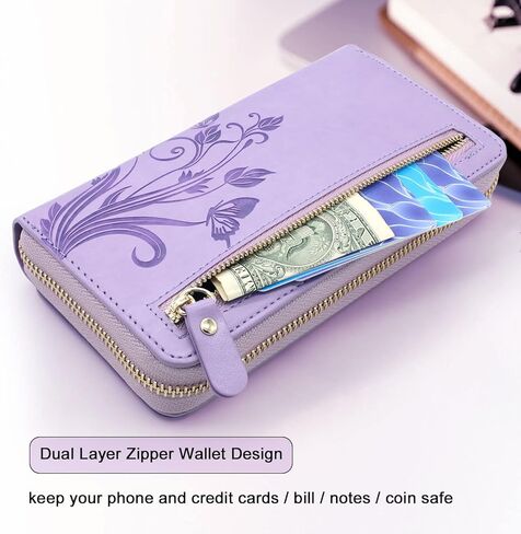 محفظة Lacass لهاتف Google Pixel 8 Pro 5G 2023، غطاء محفظة جلدية مغناطيسية مزدوجة بسحاب قابل للفصل مع حزام معصم مع 13 فتحة للبطاقات (زهري أرجواني داكن) in Kuwait