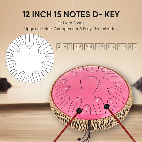 Steel Tongue Drum 12 Inch 15 Notes: Handpan Drums Set with Music Book Mallets Carry Bag - Hand Pan Instrument for Adults Musical Education Meditation Yoga Chakra (Purple) in Kuwait
