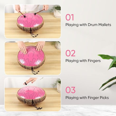 Steel Tongue Drum 12 Inch 15 Notes: Handpan Drums Set with Music Book Mallets Carry Bag - Hand Pan Instrument for Adults Musical Education Meditation Yoga Chakra (Purple) in Kuwait