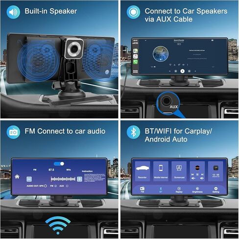شاشة Apple Carplay المحمولة للسيارة، مستقبل صوت السيارة مع Carplay اللاسلكي وAndroid Auto، شاشة لمس IPS مقاس 10.26 بوصة، جهاز إرسال FM، بلوتوث، كاميرا أمامية 4K و1080P، كاميرا رؤية خلفية، نوع C/AUX/TF in Kuwait