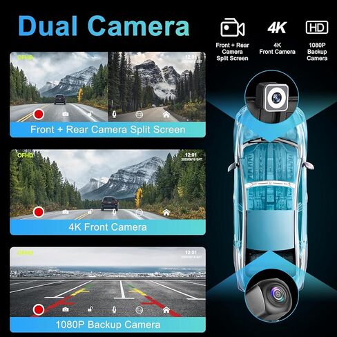 شاشة Apple Carplay المحمولة للسيارة، مستقبل صوت السيارة مع Carplay اللاسلكي وAndroid Auto، شاشة لمس IPS مقاس 10.26 بوصة، جهاز إرسال FM، بلوتوث، كاميرا أمامية 4K و1080P، كاميرا رؤية خلفية، نوع C/AUX/TF in Kuwait