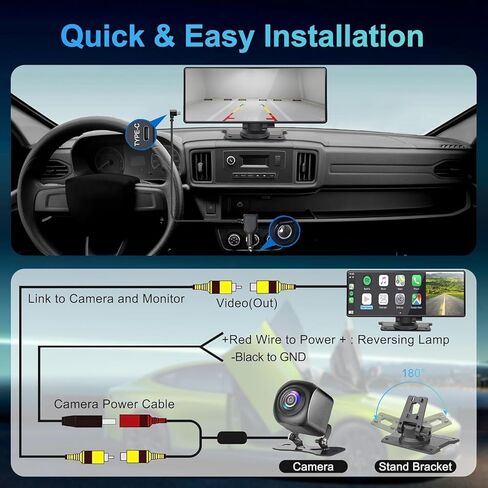 شاشة Apple Carplay المحمولة للسيارة، مستقبل صوت السيارة مع Carplay اللاسلكي وAndroid Auto، شاشة لمس IPS مقاس 10.26 بوصة، جهاز إرسال FM، بلوتوث، كاميرا أمامية 4K و1080P، كاميرا رؤية خلفية، نوع C/AUX/TF in Kuwait