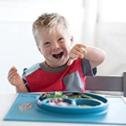 ezpz Happy Mat (Blush) New Version - 100% Silicone Suction Plate with Built-in Placemat for Toddlers + Preschoolers - Divided Plate - Dishwasher Safe - 24 Months+ in Kuwait