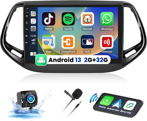 UNITOPSCI 2G+32G Android 13 ستيريو سيارة لسيارة Jeep Compass 2017-2020 راديو لاسلكي CarPlay Android Auto 10.1 بوصة شاشة لمس بلوتوث GPS ملاحة مرآة رابط FM/RDS WiFi SWC + ميكروفون كاميرا احتياطية in Saudi Arabia