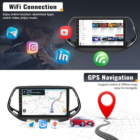 UNITOPSCI 2G+32G Android 13 ستيريو سيارة لسيارة Jeep Compass 2017-2020 راديو لاسلكي CarPlay Android Auto 10.1 بوصة شاشة لمس بلوتوث GPS ملاحة مرآة رابط FM/RDS WiFi SWC + ميكروفون كاميرا احتياطية in Saudi Arabia