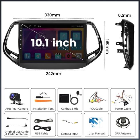UNITOPSCI 2G+32G Android 13 ستيريو سيارة لسيارة Jeep Compass 2017-2020 راديو لاسلكي CarPlay Android Auto 10.1 بوصة شاشة لمس بلوتوث GPS ملاحة مرآة رابط FM/RDS WiFi SWC + ميكروفون كاميرا احتياطية in Saudi Arabia
