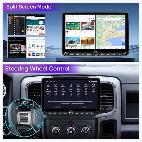 ستيريو سيارة بشاشة لمس 10 بوصة لسيارة دودج رام 1500 2500 3500 2013-2018 (التحكم اليدوي في المناخ) ترقية مجموعة استبدال الراديو مع CarPlay اللاسلكي Android Auto DSP GPS Navigation (4GB+64GB) in Kuwait