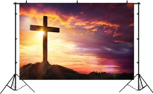 Lofaris Cross Jesus Christ Sunset Photography Backdrop Church Party Background Sepulcher Lord Pray Christian Backdrop Christmas Easter Religious Belief Studio Props Decorations Banner Props 5x3ft in Saudi Arabia