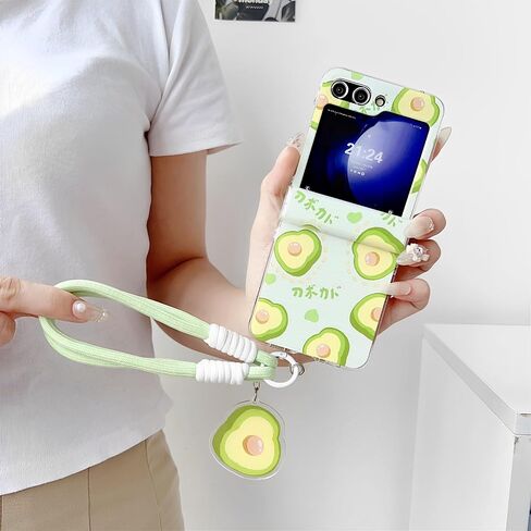 Case Compatible with Samsung Galaxy Z Flip 6 with Lanyard, Cute Cartoon Funny Avocado Pattern Anti-Drop Shockproof Protective Case Cover for Z Flip 6 for Women, 3C-BC6-09171-Avocado in Saudi Arabia