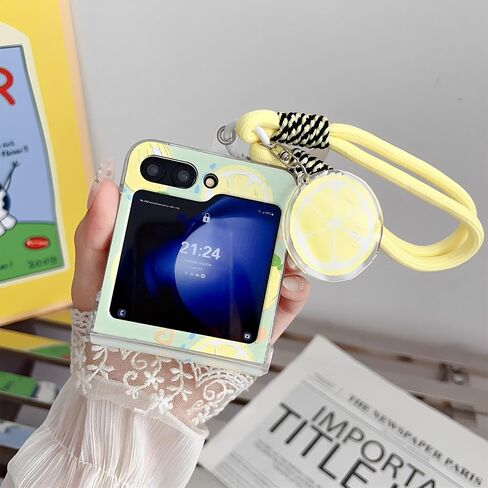 Case Compatible with Samsung Galaxy Z Flip 6 with Lanyard, Cute Cartoon Funny Avocado Pattern Anti-Drop Shockproof Protective Case Cover for Z Flip 6 for Women, 3C-BC6-09171-Avocado in Saudi Arabia