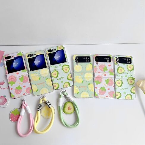 Case Compatible with Samsung Galaxy Z Flip 6 with Lanyard, Cute Cartoon Funny Avocado Pattern Anti-Drop Shockproof Protective Case Cover for Z Flip 6 for Women, 3C-BC6-09171-Avocado in Saudi Arabia