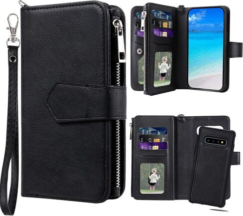 Case for Galaxy S10 Plus, 2 in 1 Magnetic Detachable Wallet Case, PU Leather Phone Case Cover with Card Holder for Samsung Galaxy S10 Plus, Black in Saudi Arabia
