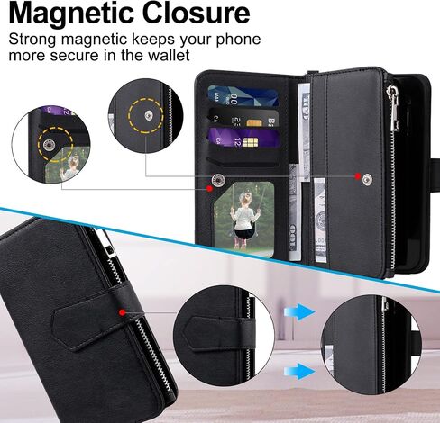 Case for Galaxy S10 Plus, 2 in 1 Magnetic Detachable Wallet Case, PU Leather Phone Case Cover with Card Holder for Samsung Galaxy S10 Plus, Black in Saudi Arabia