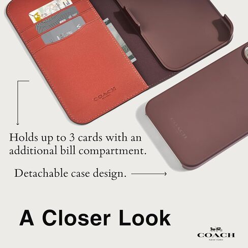 Coach Signature Canvas Two Piece Detachable Wallet Folio iPhone 15 Plus Case, Compatible with Wireless Charging - Signature Tan in Saudi Arabia