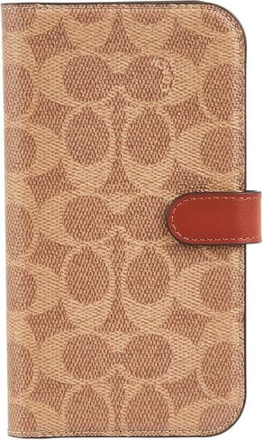 Coach Signature Canvas Two Piece Detachable Wallet Folio iPhone 15 Plus Case, Compatible with Wireless Charging - Signature Tan in Saudi Arabia
